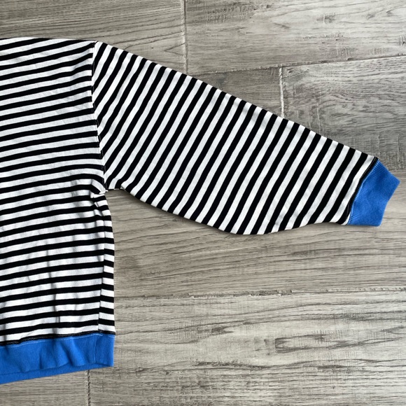 We The Free Striped Sweatshirt In Black/White/Blue French Terry Crewneck SZ S - Picture 15 of 16